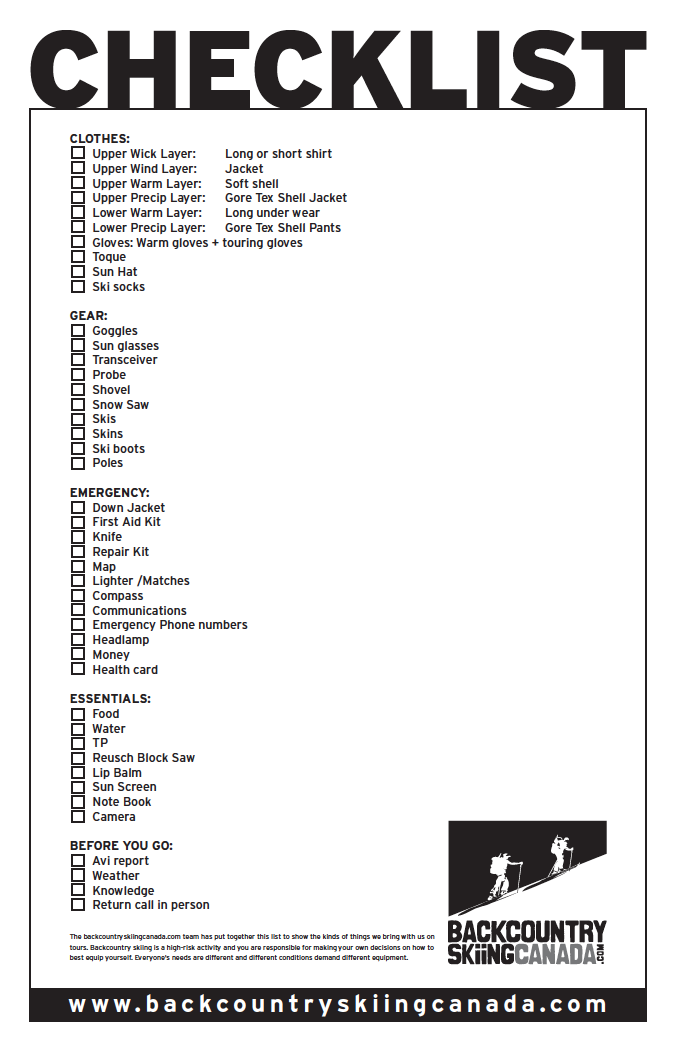 Ski Gear List