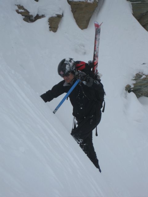 negotiating the final 20 m, after being pounded by snowballs and spindrift for 2 hours