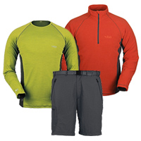 Rab alpine shorts, MeCo 120 short and long sleeve shirts and Orbit Pull-on 