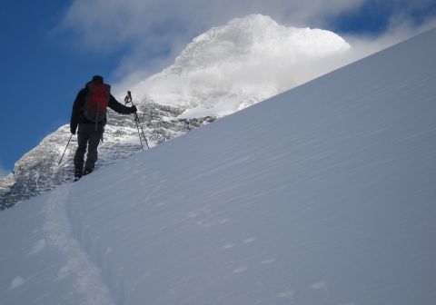 Starting up the glacier looking at Sir Donald