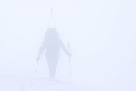 skiing in a whiteout
