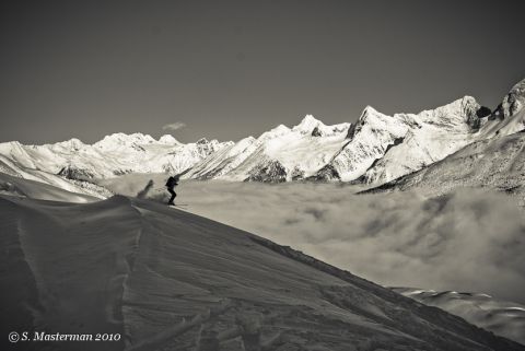 Views of Rogers Pass on the ski down from the Cleaver