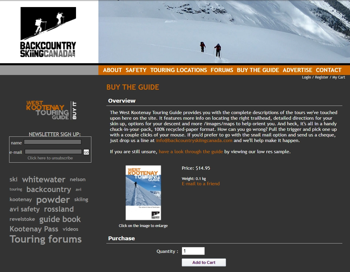 Our first backcountry skiing guidebook West Kootenay Touring Guide.