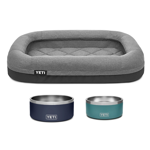 Yeti Trailhead Dog Bed & Boomer Dog Bowls